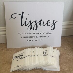 Wedding tissues sign and 20 happy tears tissue pacakges